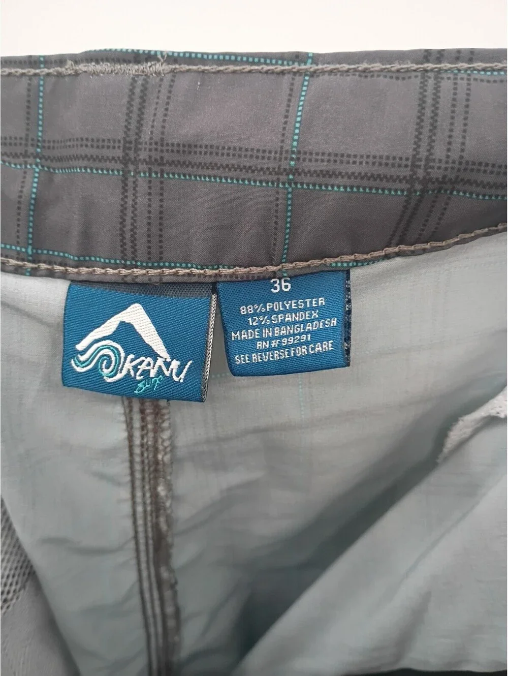 Kanu Surf Board Shorts Mens 36 Gray Plaid Lightweight Mesh Pockets Outdoor Swim